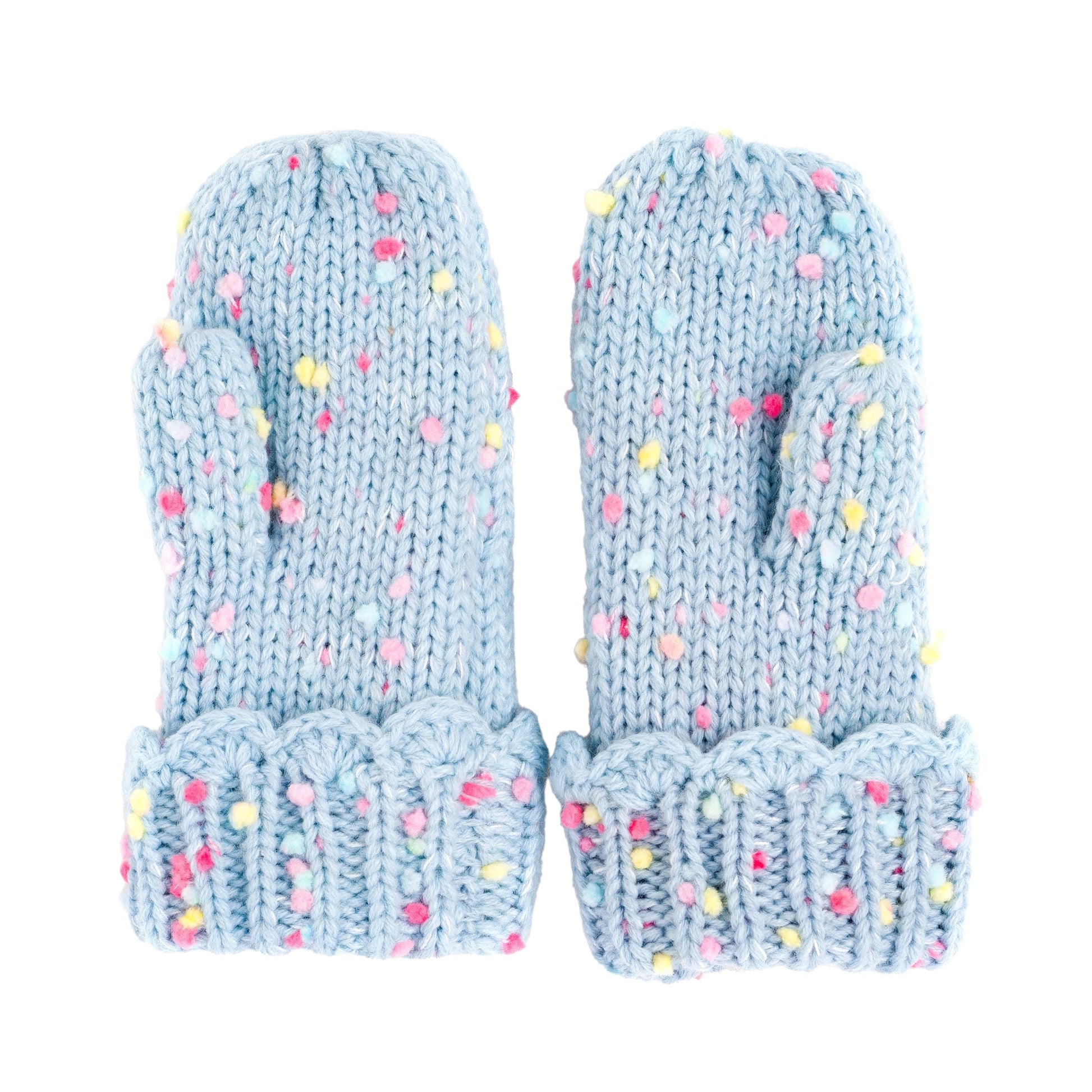 Girls Fun Speckled Knit Mittens with Scalloped Lace Cuff, for Kids All Ages 1-12 Years, Fleece-lined