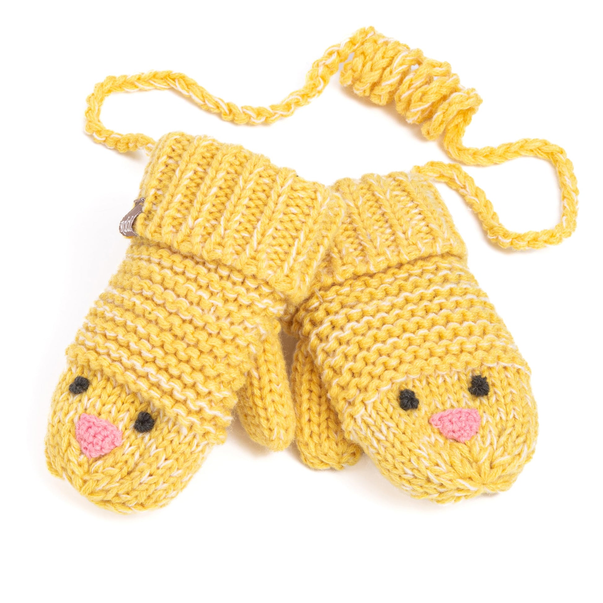 Knit Baby Chick Mittens with Cord-For Kids, Toddler Girls Age 1-6 Years, Cute Design
