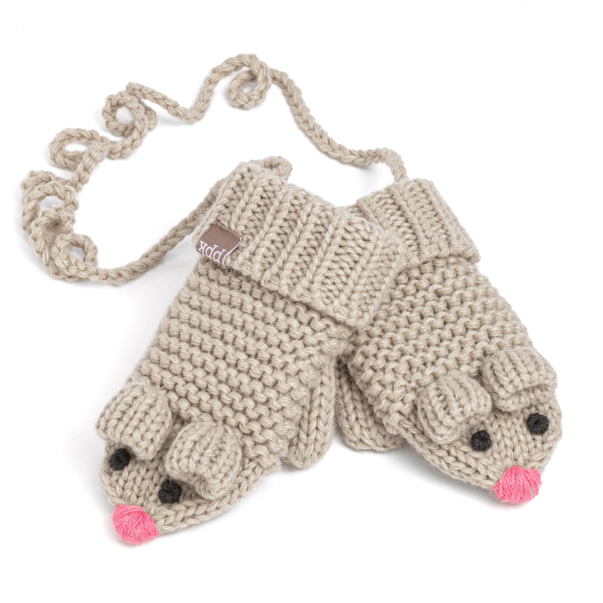 Mouse Face Knit Mittens with String for Kids 1-6 Years, Unisex