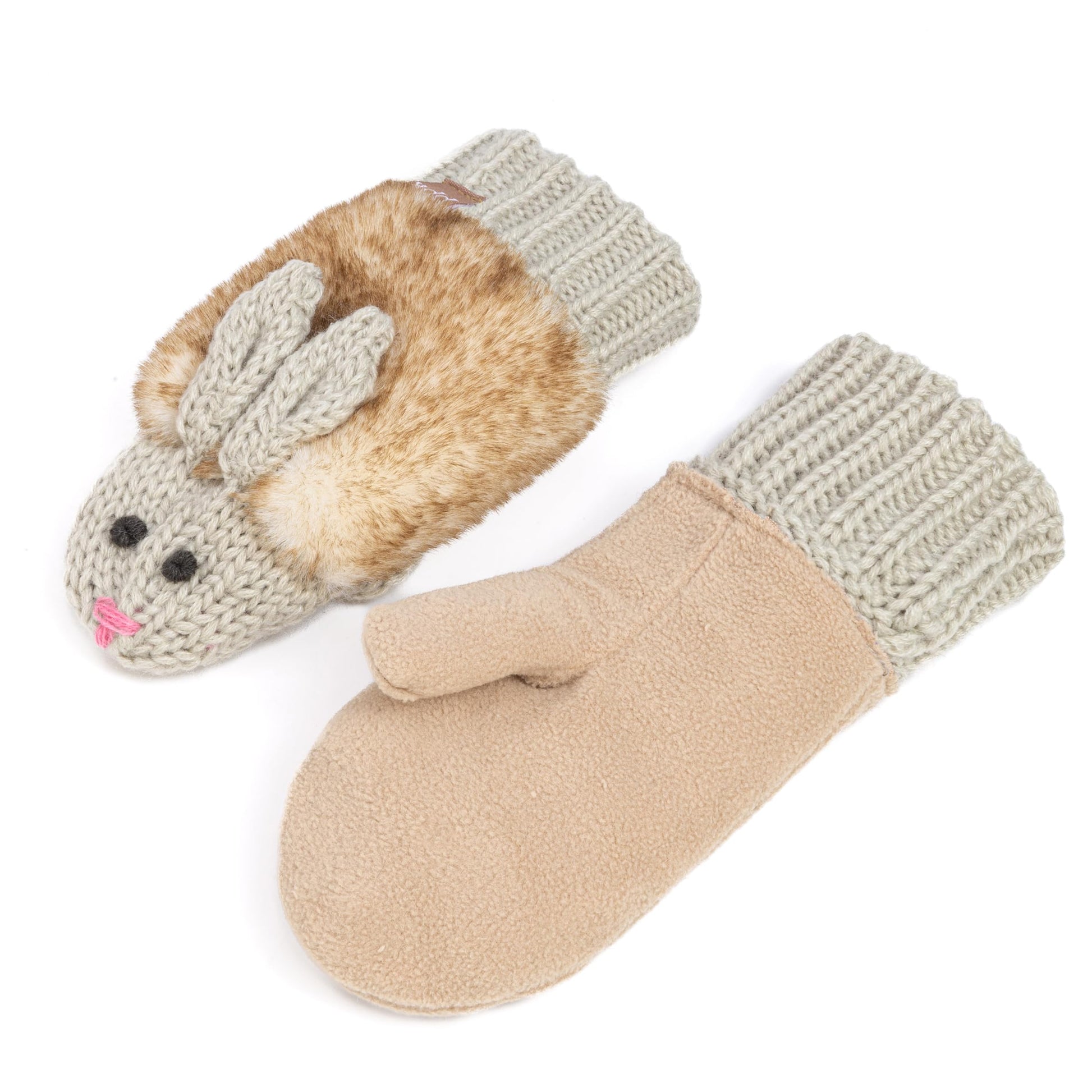 Warm Knit Winter Mittens for Girls Ages 3-12 Years, Fun Bunny Rabbit Design