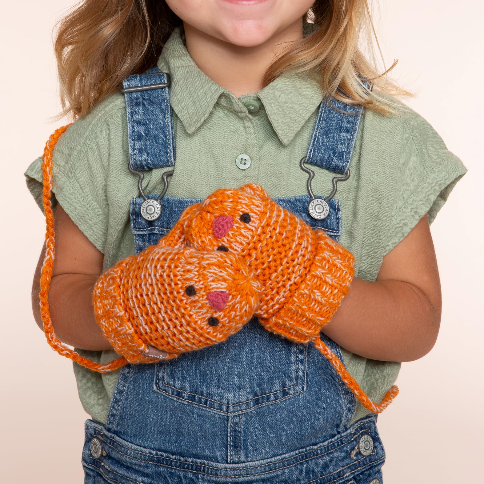 Knit Baby Chick Mittens with Cord-For Kids, Toddler Girls Age 1-6 Years, Cute Design