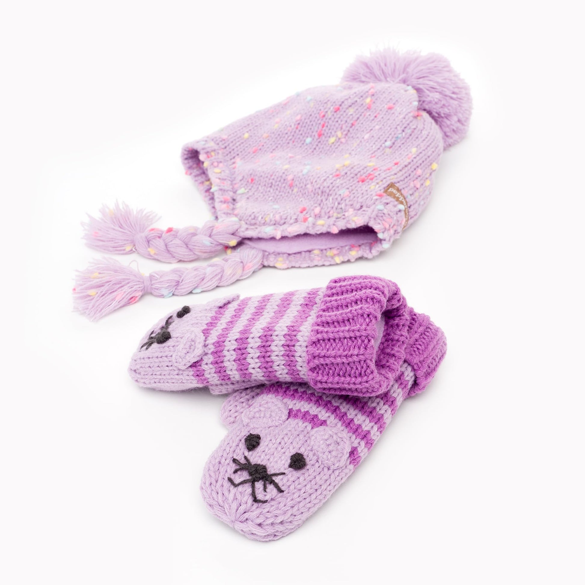 Girls Knit Earflap Hat and Mittens Set, Warm Cold-Weather Essential for Kids 1-12 Years
