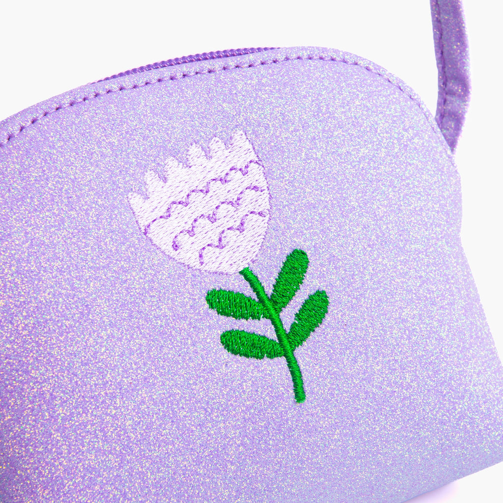 Sparkly Glitter Leather Purse with Flower Embroidery for Little Girls, Toddler (Ages 2-6)