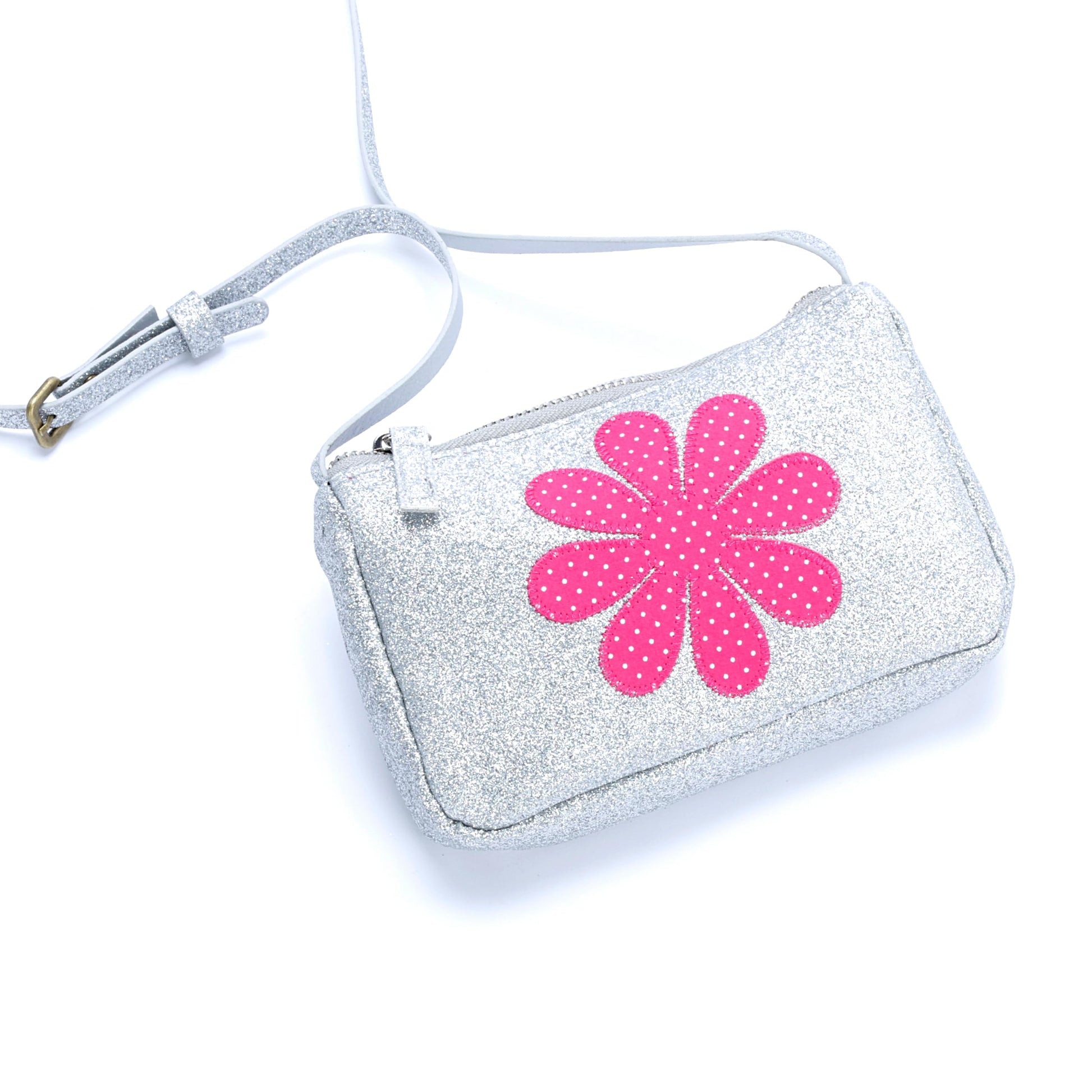 Little Girls Sparkly Silver Glitter Crossbody Purse (3-8Y)