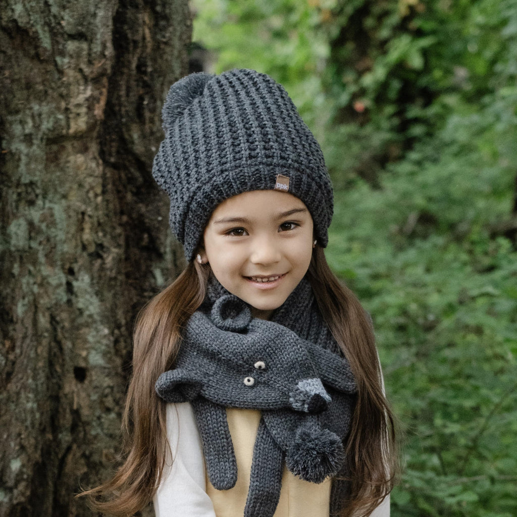 Girls Textured Knit Slouchy Beanie Hat - Warm Fleece Lined (Kids Age 5-12 Yr)