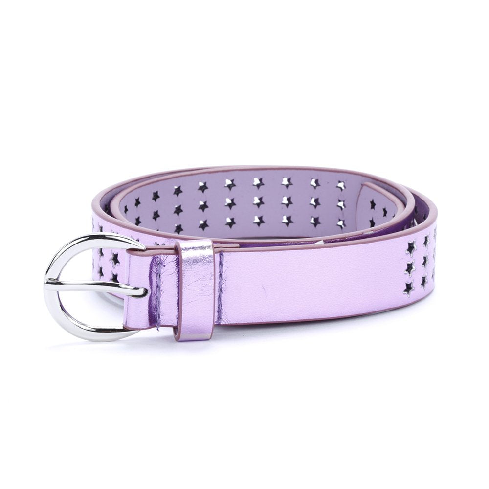 Girls Stars Perforated Metallic Leather Belt - - Stylish Shiny Belt for Girls All Ages