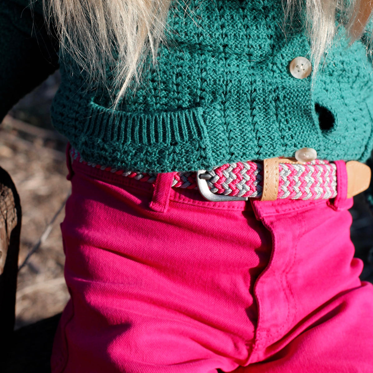Girls Stretch Cord Braided Leather Belt - Children's Age (4-7 Y) (8-14Y)