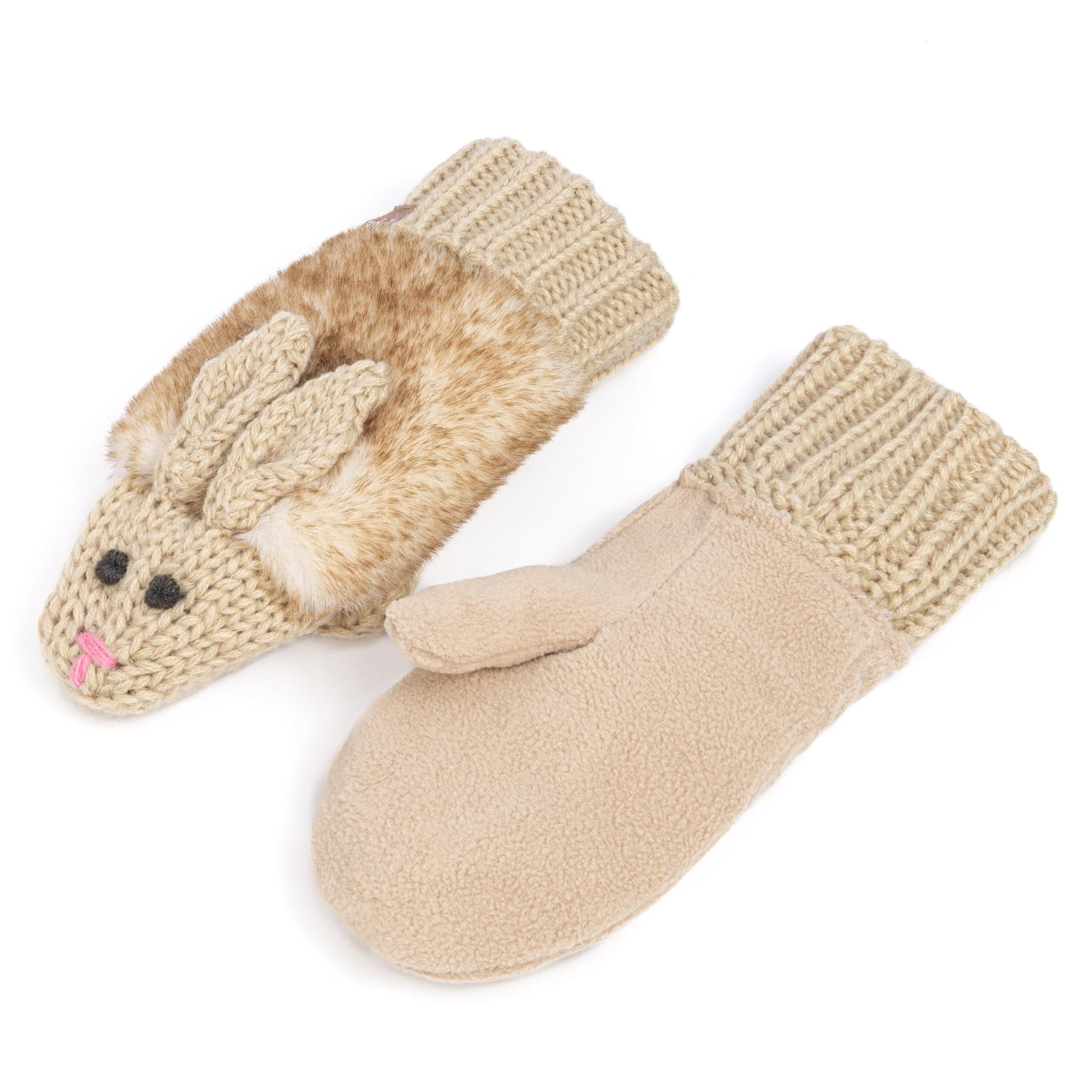 Warm Knit Winter Mittens for Girls Ages 3-12 Years, Fun Bunny Rabbit Design