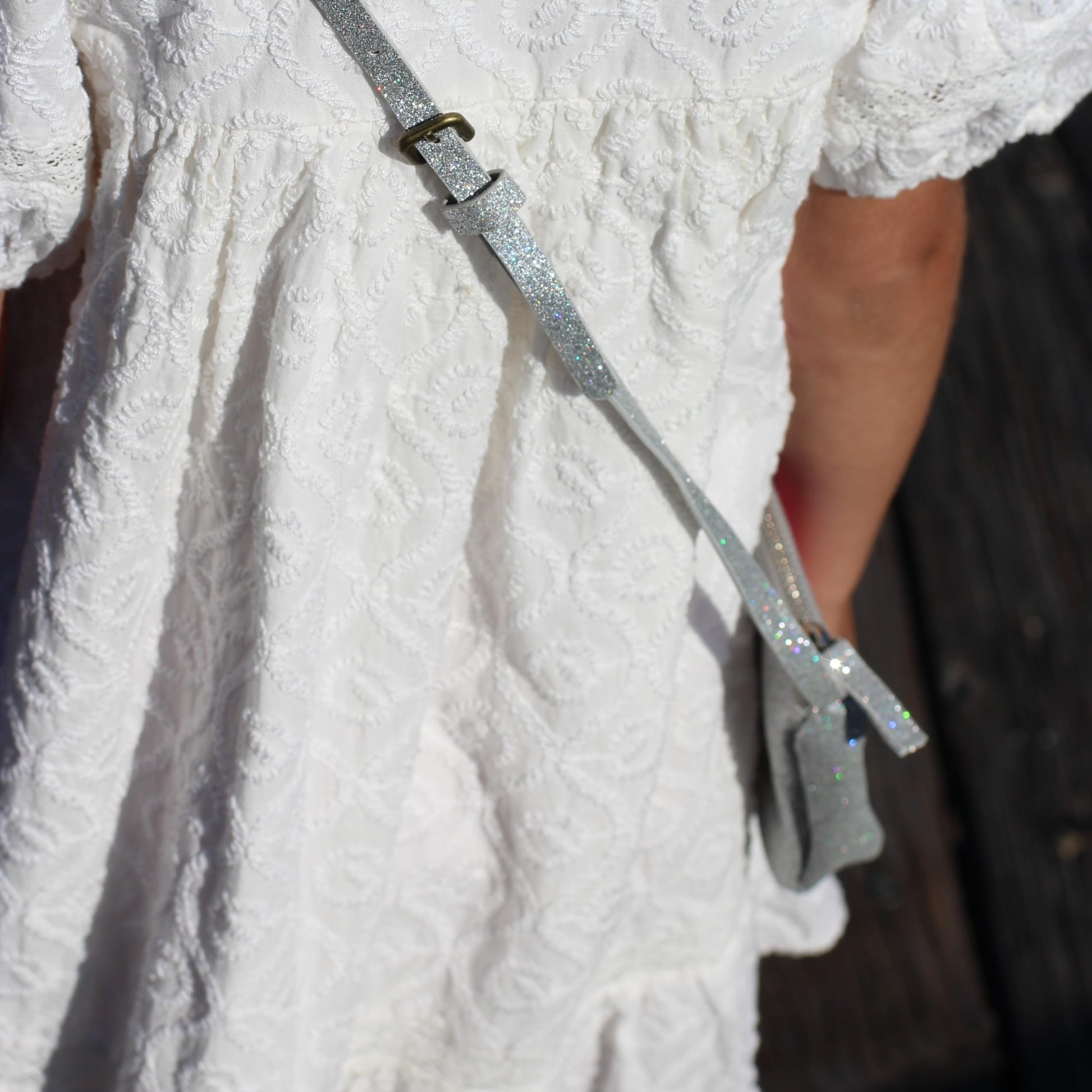 Little Girls Sparkly Silver Glitter Crossbody Purse (3-8Y)