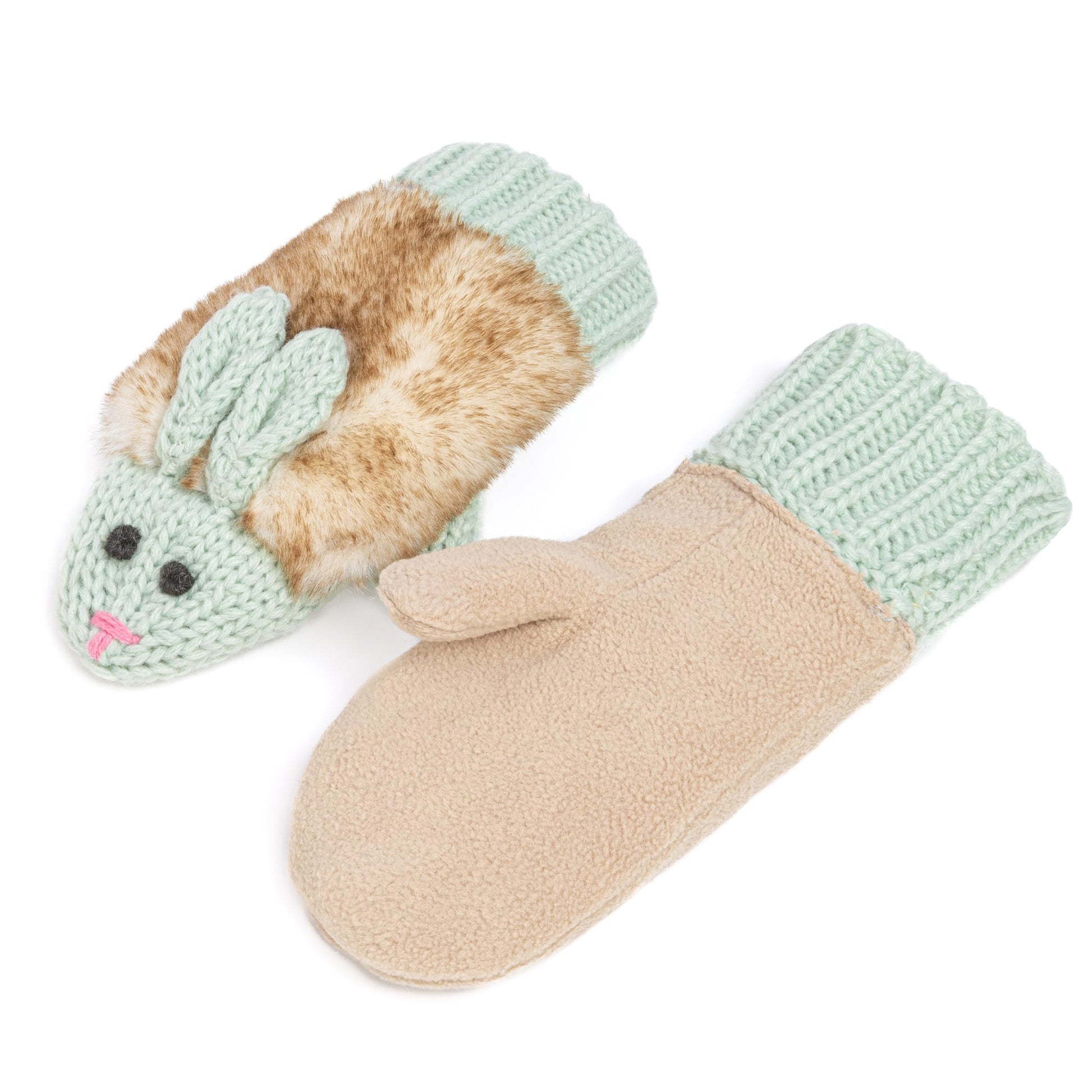 Warm Knit Winter Mittens for Girls Ages 3-12 Years, Fun Bunny Rabbit Design