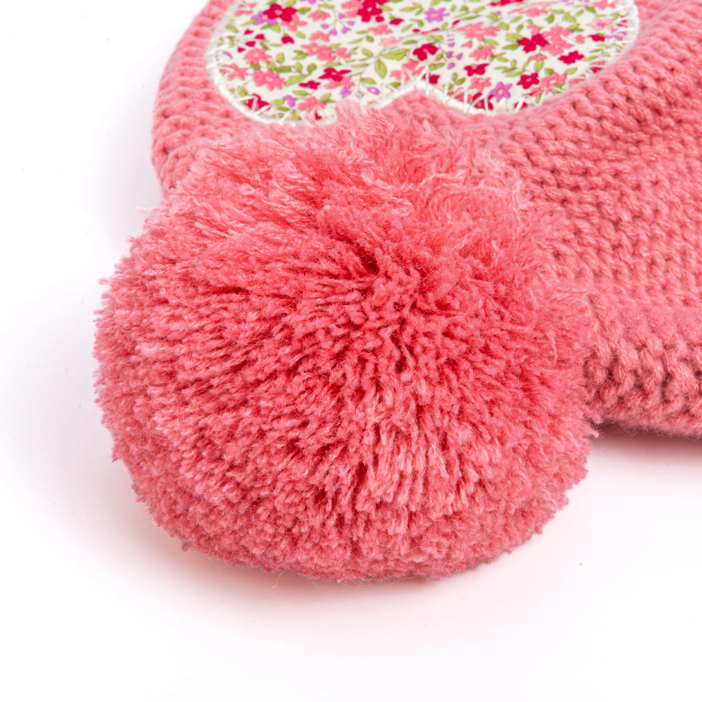 Girls Knit Pompom Beanie with Floral Heart Applique, Soft Fleece-Lined, Unique, Stylish Design, Premium Quality (Kids 1-6 Years)