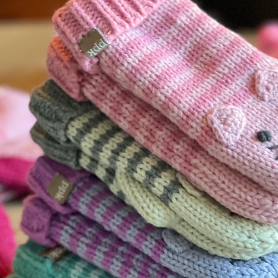 Kids Kitty Cat Stripe Knit Mittens - Soft, Fleece Lined, For Toddlers and Children of All Ages