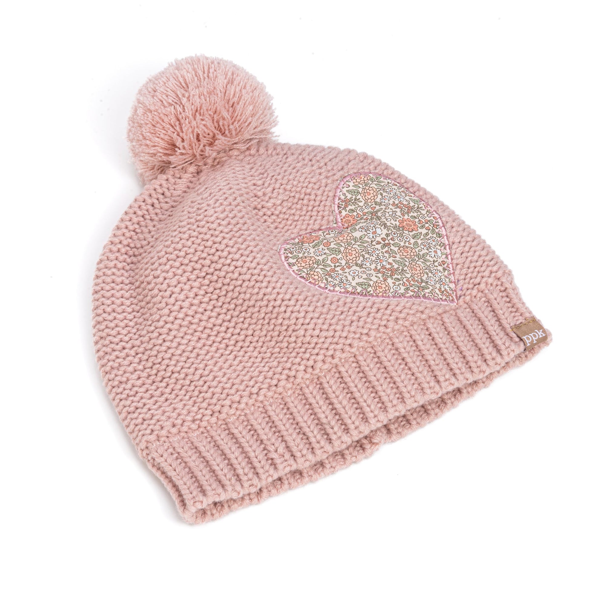 Girls Knit Pompom Beanie with Floral Heart Applique, Soft Fleece-Lined, Unique, Stylish Design, Premium Quality (Kids 1-6 Years)
