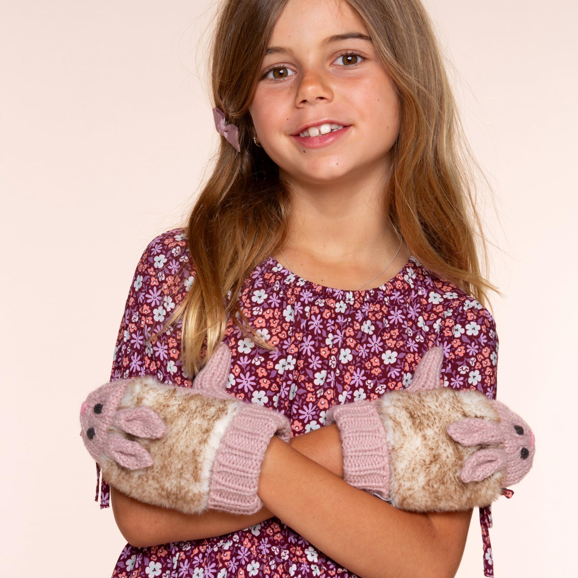 Warm Knit Winter Mittens for Girls Ages 3-12 Years, Fun Bunny Rabbit Design